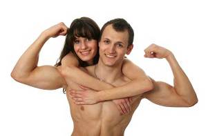 Strong the man with the woman happy